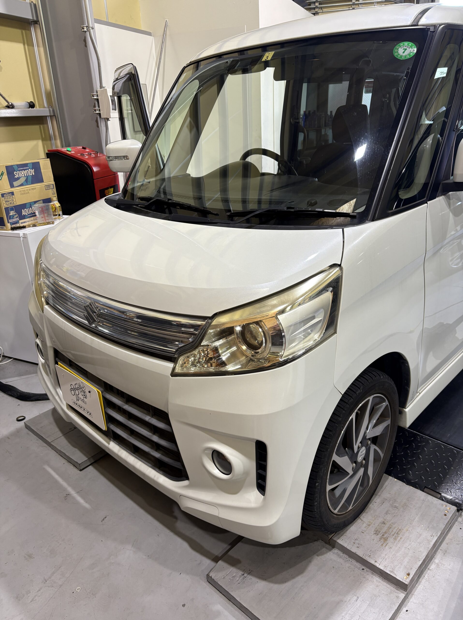 MK32Sスペーシア 中古ハンドル交換！MR41Sハスラー本革ハンドル流用